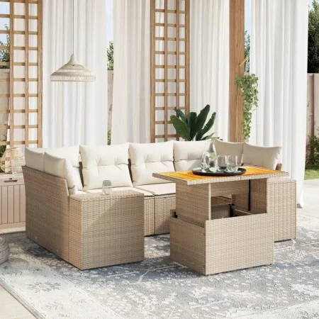 Set of 7-piece garden sofas and beige synthetic rattan cushions by , Garden sets - Ref: Foro24-3272535, Price: 550,05 €, Disc...