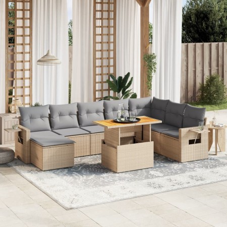 Gartensofagarnitur 9-teilig mit Kissen aus synthetischem Rattan in Beige. von , Gartensets - Ref: Foro24-3271892, Preis: 562,...