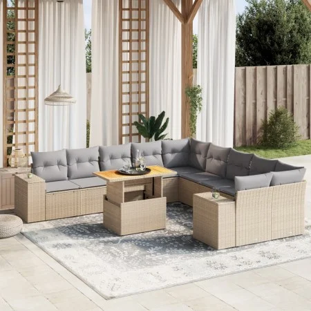 Gartensofa-Set 11-teilig mit beigen Polstern aus synthetischem Rattan von , Gartensets - Ref: Foro24-3272830, Preis: 743,73 €...