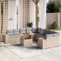 Set de sofás de jardín 11pzas con cojines ratán sintético beige
