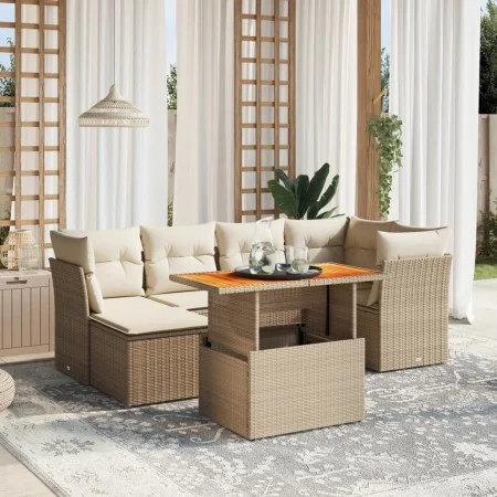 Set of 7-piece garden sofas and beige synthetic rattan cushions by , Garden sets - Ref: Foro24-3270939, Price: 511,33 €, Disc...