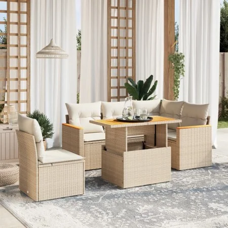 Garden sofa set with 6-piece synthetic rattan beige cushions by , Garden sets - Ref: Foro24-3273081, Price: 464,46 €, Discoun...