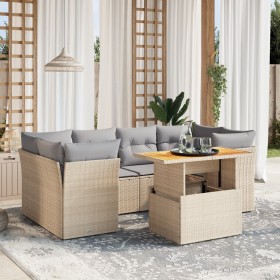 Set of 7-piece garden sofas and beige synthetic rattan cushions by , Garden sets - Ref: Foro24-3270688, Price: 469,02 €, Disc...
