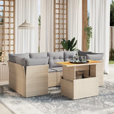 Gartensofagarnitur 7-teilig mit Kissen aus synthetischem Rattan in Beige. von , Gartensets - Ref: Foro24-3270688, Preis: 469,...
