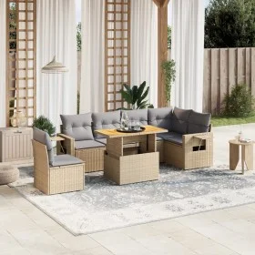 Gartensofagarnitur 7-teilig mit Kissen aus synthetischem Rattan in Beige. von , Gartensets - Ref: Foro24-3271780, Preis: 486,...