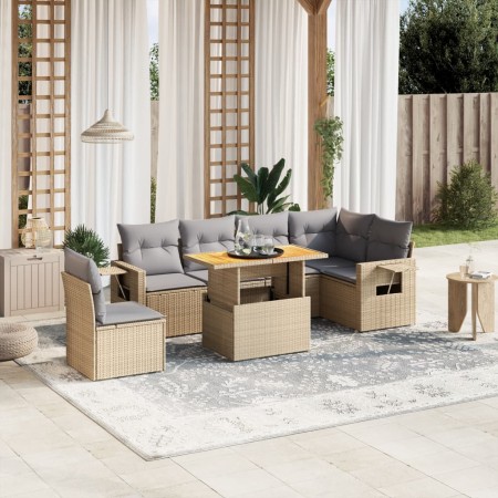 Set of 7-piece garden sofas and beige synthetic rattan cushions by , Garden sets - Ref: Foro24-3271780, Price: 469,73 €, Disc...