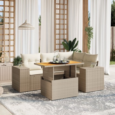 Garden sofa set with 5-piece synthetic rattan beige cushions by , Garden sets - Ref: Foro24-3272619, Price: 409,37 €, Discoun...