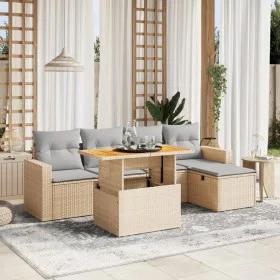 Gartensofa-Set mit 6-teiligen Kissen aus synthetischem Rattan in Beige. von , Gartensets - Ref: Foro24-3275586, Preis: 396,11...