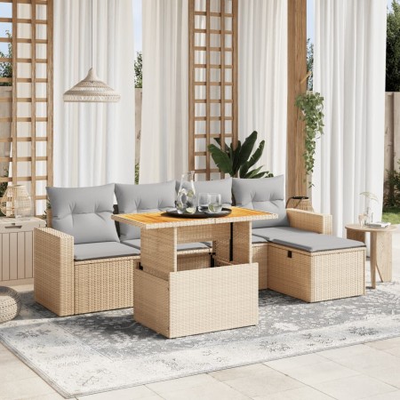 Garden sofa set with 6-piece synthetic rattan beige cushions by , Garden sets - Ref: Foro24-3275586, Price: 396,42 €, Discoun...