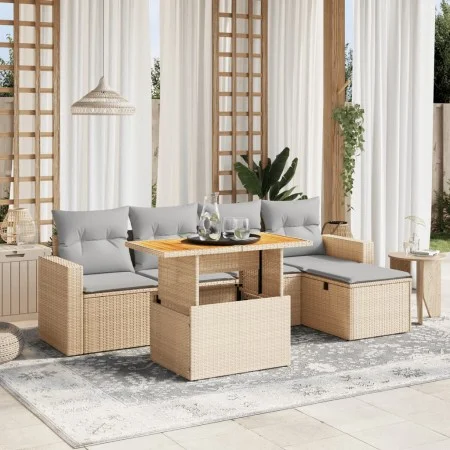 Gartensofa-Set mit 6-teiligen Kissen aus synthetischem Rattan in Beige. von , Gartensets - Ref: Foro24-3275586, Preis: 396,11...