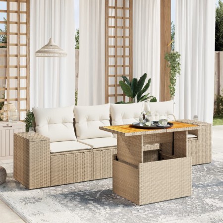 Garden sofa set with 5-piece synthetic rattan beige cushions by , Garden sets - Ref: Foro24-3272514, Price: 373,44 €, Discoun...