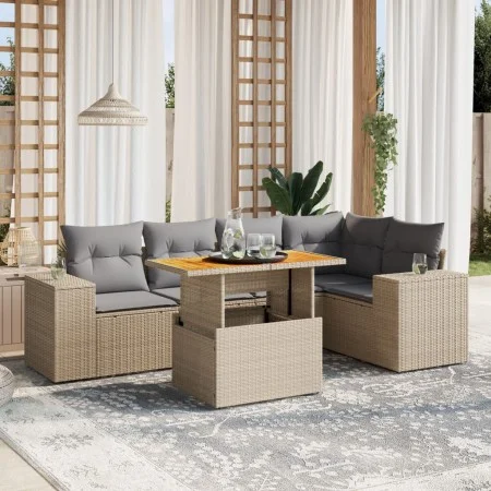 Garden sofa set with 6-piece synthetic rattan beige cushions by , Garden sets - Ref: Foro24-3272627, Price: 439,97 €, Discoun...