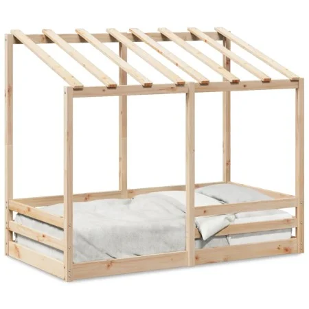 Cama para niños con techo madera maciza de pino 80x160 cm de , Camas y somieres - Ref: Foro24-847012, Precio: 101,11 €, Descu...