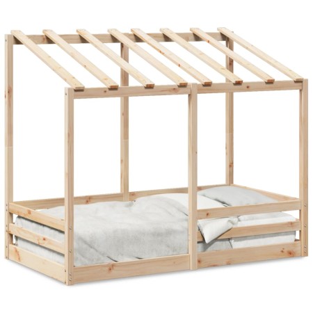 Cama para niños con techo madera maciza de pino 80x160 cm de , Camas y somieres - Ref: Foro24-847012, Precio: 101,11 €, Descu...