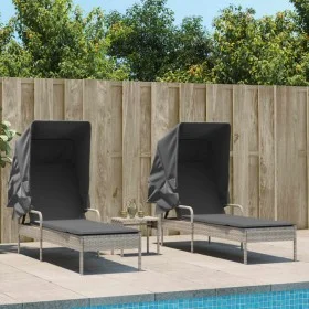 Sun loungers with canopy and table 2 units light gray synthetic rattan by , Loungers - Ref: Foro24-3261574, Price: 403,03 €, ...