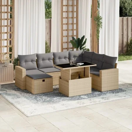 Set of garden sofas and cushions, 8 pieces, synthetic beige rattan by , Garden sets - Ref: Foro24-3274839, Price: 538,92 €, D...