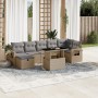 Set de sofás de jardín y cojines 8 piezas ratán sintético beige