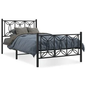 Bed frame with black metal headboard and footboard 100x190cm by , Beds and slatted bases - Ref: Foro24-376140, Price: 84,85 €...