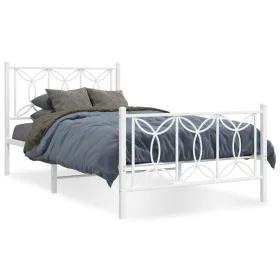 Metal bed frame with white headboard and footboard 100x190 cm by , Beds and slatted bases - Ref: Foro24-376189, Price: 84,85 ...