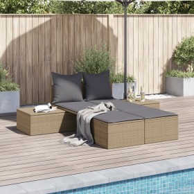 Double sun lounger with beige synthetic rattan cushions by , Loungers - Ref: Foro24-368392, Price: 297,16 €, Discount: %