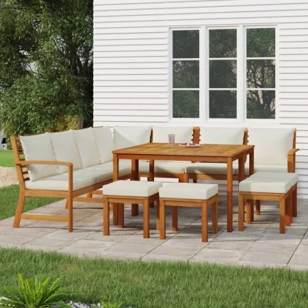 Garden dining set with cushions, 11 pieces, solid acacia wood. by , Garden sets - Ref: Foro24-3154972, Price: 979,76 €, Disco...