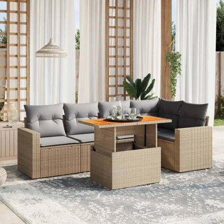 Garden sofa set with 6-piece synthetic rattan beige cushions by , Garden sets - Ref: Foro24-3271304, Price: 422,73 €, Discoun...
