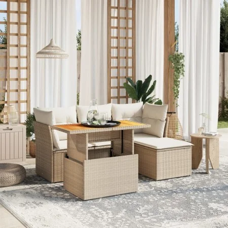 Gartensofa-Set mit 6-teiligen Kissen aus synthetischem Rattan in Beige. von , Gartensets - Ref: Foro24-3270806, Preis: 413,42...