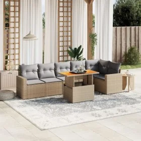 Gartensofagarnitur 7-teilig mit Kissen aus synthetischem Rattan in Beige. von , Gartensets - Ref: Foro24-3271325, Preis: 483,...