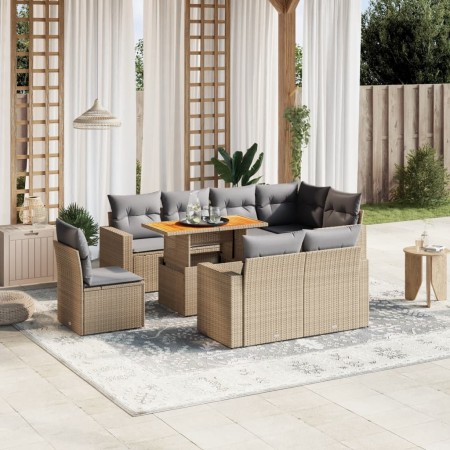 Gartensofagarnitur 9-teilig mit Kissen aus synthetischem Rattan in Beige. von , Gartensets - Ref: Foro24-3271409, Preis: 634,...