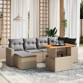 Set of 7-piece garden sofas and beige synthetic rattan cushions by , Garden sets - Ref: Foro24-3271416, Price: 465,69 €, Disc...