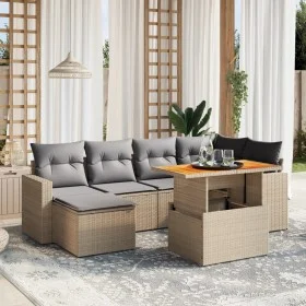 Set of 7-piece garden sofas and beige synthetic rattan cushions by , Garden sets - Ref: Foro24-3271416, Price: 464,04 €, Disc...