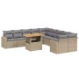 Set de sofás de jardín 11pzas con cojines ratán sintético beige