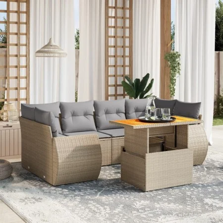 Set of 7-piece garden sofas and beige synthetic rattan cushions by , Garden sets - Ref: Foro24-3272095, Price: 503,25 €, Disc...