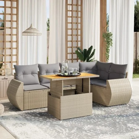 Garden sofa set with 6-piece synthetic rattan beige cushions by , Garden sets - Ref: Foro24-3272186, Price: 449,81 €, Discoun...