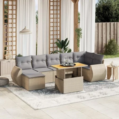 Garden sofa set with beige cushions, 8 pieces, PE rattan. by , Garden sets - Ref: Foro24-3272305, Price: 555,77 €, Discount: %