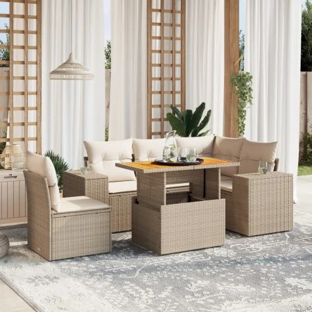 Garden sofa set with 6-piece synthetic rattan beige cushions by , Garden sets - Ref: Foro24-3272640, Price: 485,43 €, Discoun...