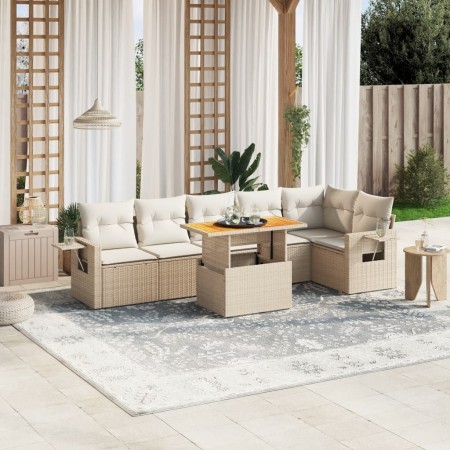 Garden set with 7 pieces of sofas and beige synthetic rattan cushions. by , Garden sets - Ref: Foro24-3271765, Price: 491,01 ...
