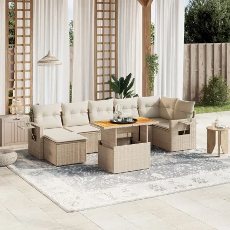 Garden sofa set with beige cushions, 8 pieces, PE rattan. by , Garden sets - Ref: Foro24-3271863, Price: 565,03 €, Discount: %
