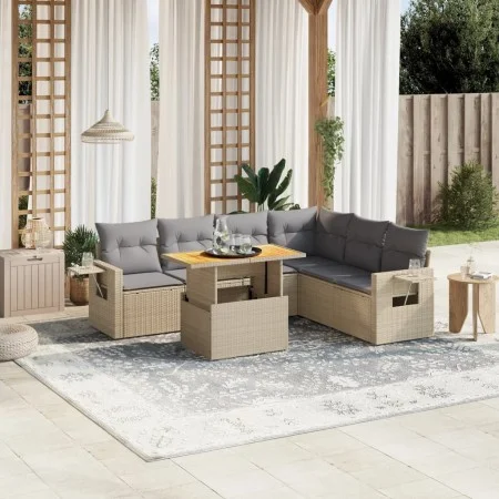 Garden set with 7 pieces of sofas and beige synthetic rattan cushions. by , Garden sets - Ref: Foro24-3271773, Price: 486,84 ...