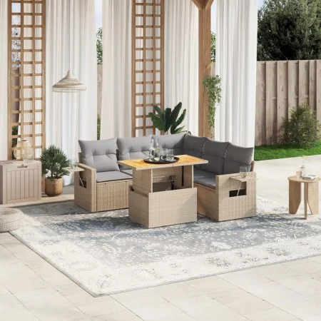Garden sofa set with 6-piece synthetic rattan beige cushions by , Garden sets - Ref: Foro24-3271752, Price: 426,38 €, Discoun...