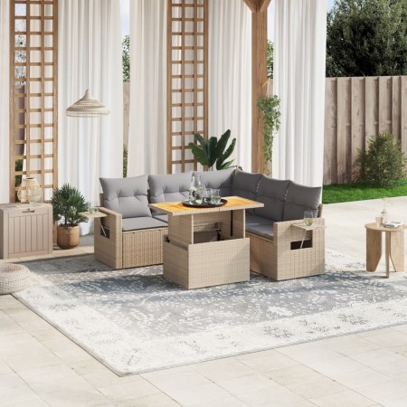 Gartensofa-Set mit 6-teiligen Kissen aus synthetischem Rattan in Beige. von , Gartensets - Ref: Foro24-3271752, Preis: 420,43...