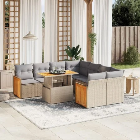 Gartensofagarnitur 9-teilig mit Kissen aus synthetischem Rattan in Beige. von , Gartensets - Ref: Foro24-3273887, Preis: 607,...
