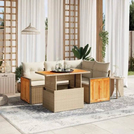 Garden sofa set with 5-piece synthetic rattan beige cushions by , Garden sets - Ref: Foro24-3273942, Price: 414,20 €, Discoun...
