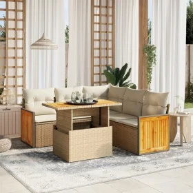 Garden sofa set with 6-piece beige synthetic rattan cushions by , Garden sets - Ref: Foro24-3273956, Price: 468,04 €, Discoun...