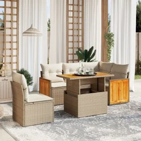 Garden sofa set with 6-piece beige synthetic rattan cushions by , Garden sets - Ref: Foro24-3273963, Price: 468,04 €, Discoun...