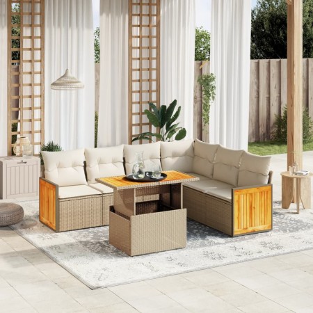 Garden set with 7 pieces of sofas and beige synthetic rattan cushions. by , Garden sets - Ref: Foro24-3273977, Price: 468,85 ...