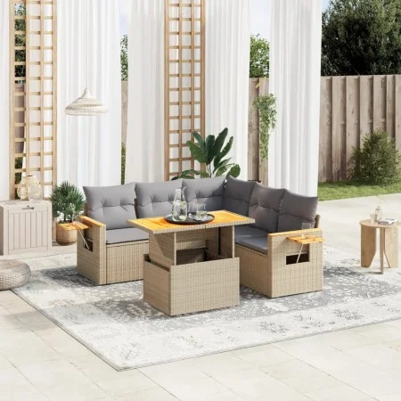 Garden sofa set with 6-piece beige synthetic rattan cushions by , Garden sets - Ref: Foro24-3273516, Price: 433,34 €, Discoun...