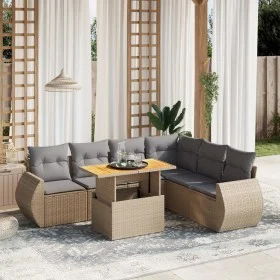 Garden set with 7 pieces of sofas and beige synthetic rattan cushions. by , Garden sets - Ref: Foro24-3272214, Price: 512,28 ...