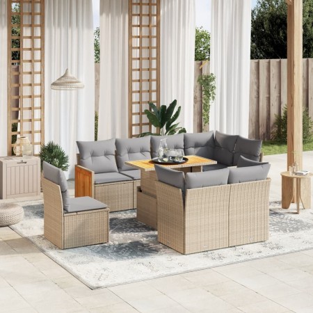 Set de sofás de jardín 9 pzas con cojines ratán sintético beige de , Conjuntos de jardín - Ref: Foro24-3274055, Precio: 595,8...