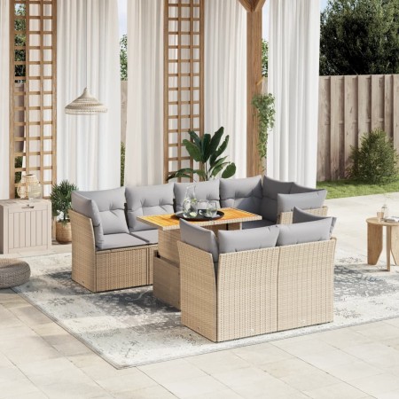 Garden sofa set with beige cushions, 8 pieces, PE rattan. by , Garden sets - Ref: Foro24-3270709, Price: 530,20 €, Discount: %
